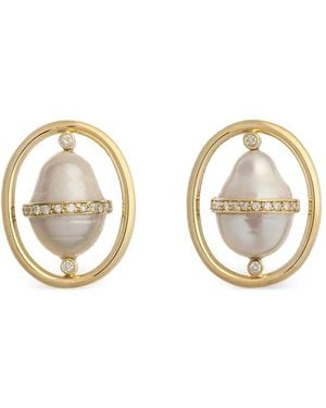 DENISE CASSOU 18Kt Diamond Pearl Earrings - Metallic