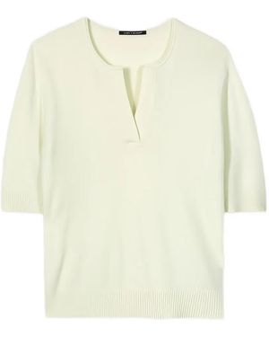 Luisa Cerano Notched Short-Sleeve Sweater - White