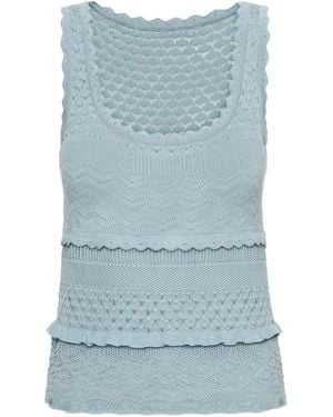 Oscar de la Renta Scallop Tank Top - Blue
