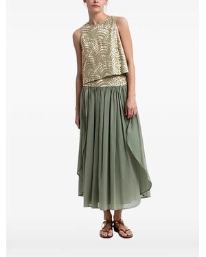 Greek Archaic Kori Patterned Sleeveless Blouse - Green