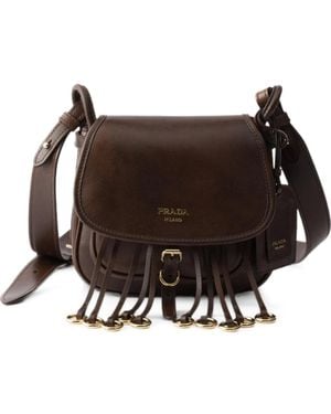 Prada Corsaire Aged Leather Mini Shoulder Bag - Brown