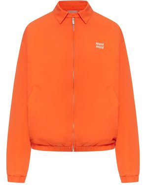 Miu Miu Zip-Up Logo-Detail Bomber Jacket - Orange