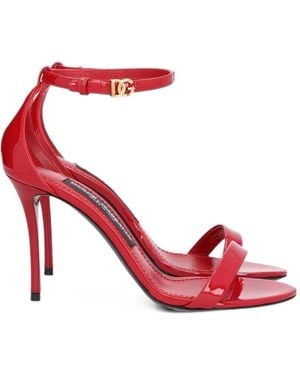 Dolce & Gabbana Logo Patent Leather Sandals - Red