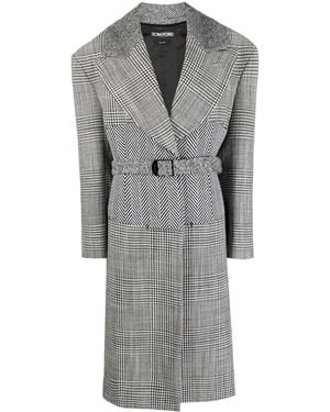 Tom Ford Patchwork Belted Wool Coat - Grey