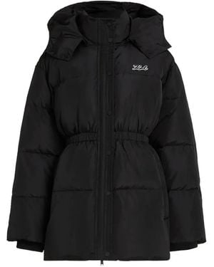 KARL LAGERFELD Cinched Midi Puffer Jacket - Black