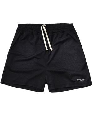 Represent Mesh Logo-Print Track Shorts - Black