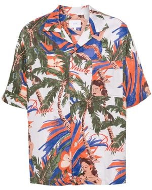 Rhude Floral-Print Linen Shirt - White