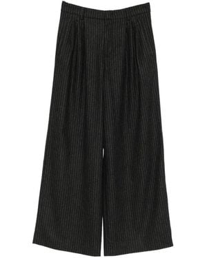 Rossi Pinstripe Wide-Leg Trousers - Black