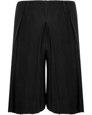 Issey Miyake Pleated Wide-Leg Shorts - Black