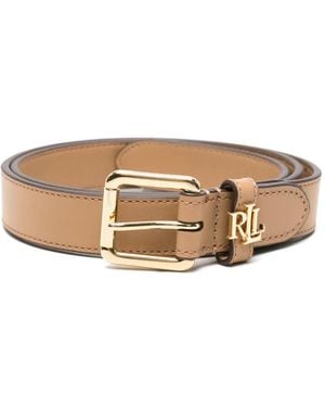 Ralph Lauren Logo-Plaque Leather Belt - Natural