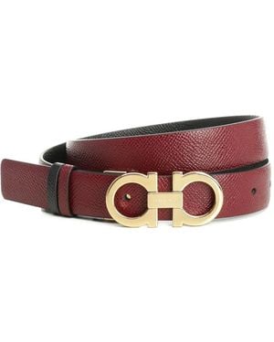 Ferragamo Gancini Reversible Leather Belt - Red