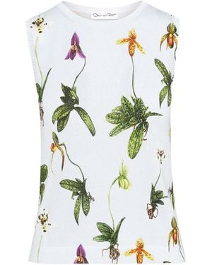 Oscar de la Renta Orchid-Print Tank Top - Green