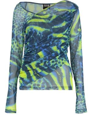 Versace Jeans Couture Animal-print Draped Top - ブルー