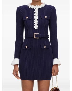 Self-Portrait Flower Rib Knit Mini Dress - Blue