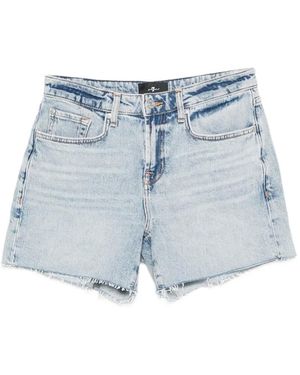7 For All Mankind Monroe Raw-Cut Denim Shorts - Blue