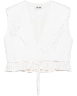 Sandro Ruffled V-Neck Top - White