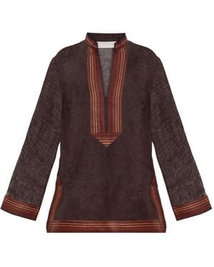 Tory Burch Linen Striped Tunic - Purple