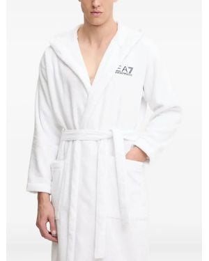 EA7 Bademantel Mit Logo-Stickerei - Weiß