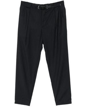 White Sand Pinstripe-Pattern Pleated Trousers - Black