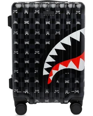 Sprayground Shark-Print Checkered Suitcase - Black