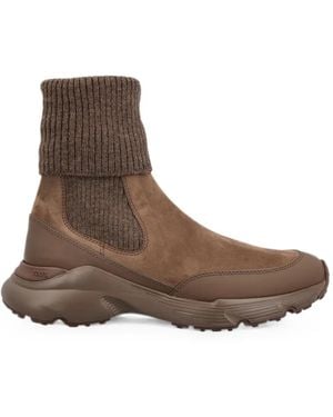 Tod's Ribbed-Knit Suede Boots - Brown
