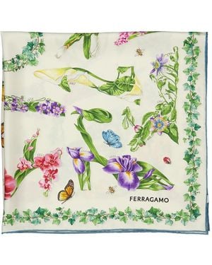Ferragamo Eden Shoe-Print Silk Scarf - Green