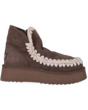 Mou Eskimo Crochet-Stitch Platform Boots - Brown
