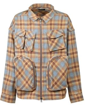 BREATH Check-Pattern Zip-Up Shirt Jacket - Yellow