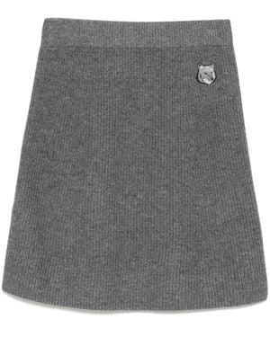 Maison Kitsuné Bold Fox Head Patch Short Ribbed Skirt - Grey