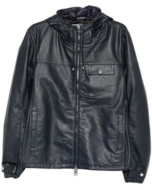 Les Hommes Hooded Leather Jacket - Black