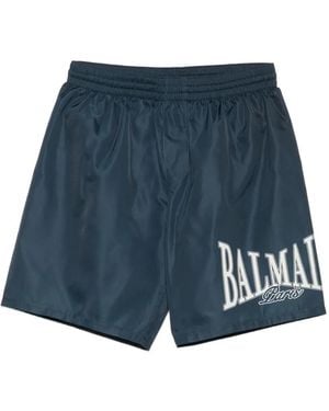 Balmain Logo-Print Swim Shorts - Blue