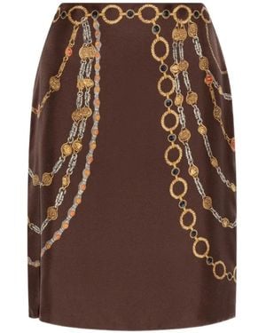 Versace Chain-Print Silk Skirt - Brown