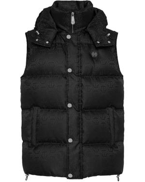 Philipp Plein Monogram-Pattern Puffer Gilet - Black