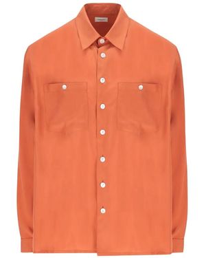 Saint Laurent ボタン ポケット シルクシャツ - オレンジ