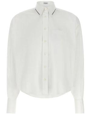 Brunello Cucinelli Monile-Trim Cropped Shirt - White
