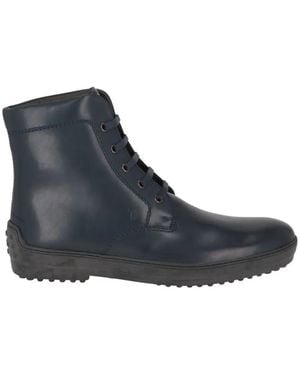Tod's Lace-Up Leather Ankle Boots - Blue
