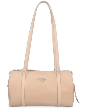 Prada Logo-Plaque Tote Bag - Natural