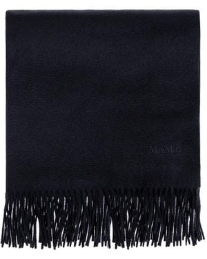 Max Mara Fringed Logo-Embroidered Scarf - Blue