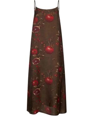 Uma Wang Anaya Pomegranate-Print Slip Midi Dress - Brown