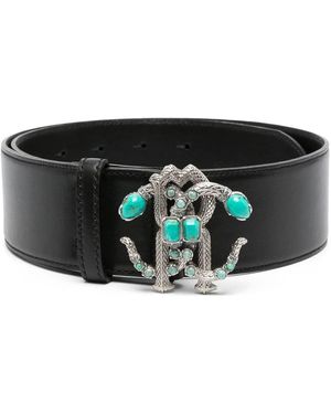 Roberto Cavalli Mirror Snake Leather Belt - Black