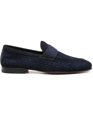 Santoni Woven-Strap Leather Loafers - Blu