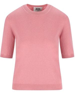 Alpha Studio Short-Sleeve Cashmere Top - Pink