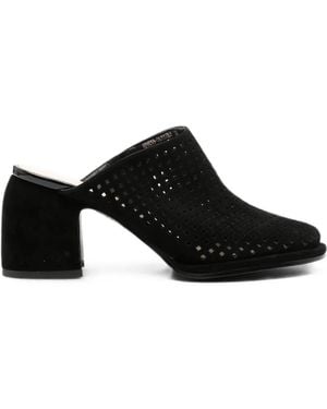 ADRIANNA FERETTI Perforated Block-Heel Mules - Black