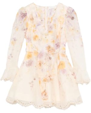 Zimmermann Embroidered Lace-trimmed Mini Dress - ナチュラル