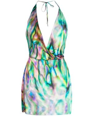 David Koma Abstract-Print Halterneck Silk Minidress - Blue