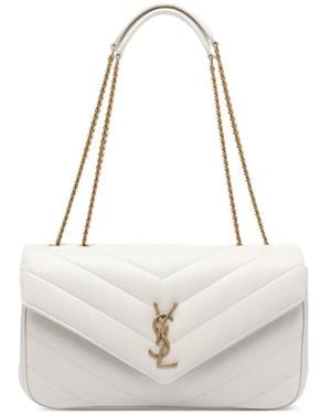 Saint Laurent Mittelgroße Loulou Matelassé Schultertasche - Weiß