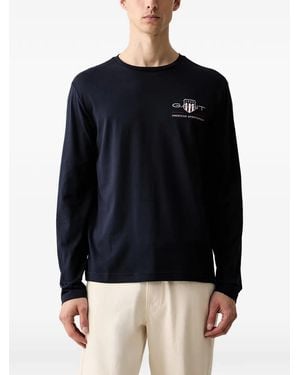 GANT Logo-Embroidered Long-Sleeve T-Shirt - Blue