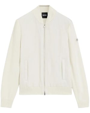 BOSS Cotton-Knit Hybrid Jacket With Bomber Collar - White