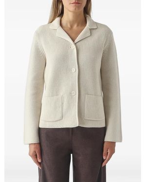 Gran Sasso Ribbed-Knit Patch-Pocket Cardigan - Natural