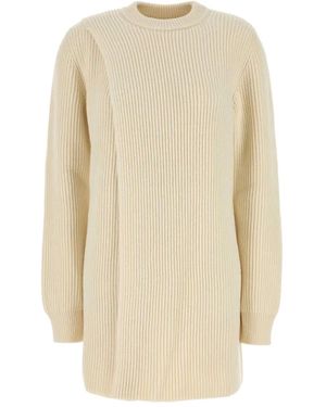 Jil Sander Ribbed Wool Sweater Dress - Natural